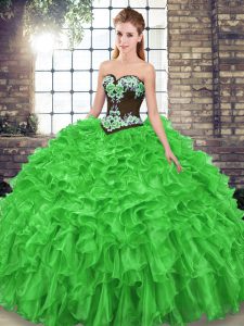 Sleeveless Embroidery and Ruffles Lace Up Quinceanera Dress with Sweep Train
