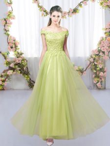 Top Selling Yellow Green Tulle Lace Up Quinceanera Court of Honor Dress Sleeveless Floor Length Lace