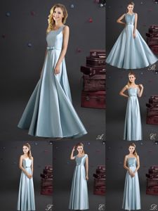 Admirable Square Floor Length Empire Sleeveless Light Blue Dama Dress Zipper