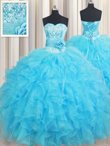 Sweetheart Sleeveless Lace Up Quinceanera Dresses Baby Blue Organza