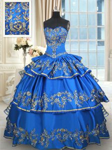 New Style Ruffled Blue Sleeveless Taffeta Lace Up Quinceanera Dress for Military Ball and Sweet 16 and Quinceanera