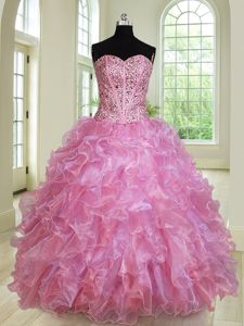 Sleeveless Lace Up Floor Length Beading and Ruffles Ball Gown Prom Dress