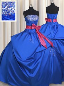 Fancy Floor Length Ball Gowns Sleeveless Blue Quinceanera Dresses Lace Up