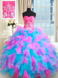 Custom Fit Multi-color Vestidos de Quinceanera Military Ball and Sweet 16 and Quinceanera and For with Beading and Ruffles Sweetheart Sleeveless Zipper