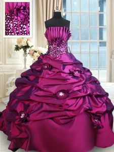 Noble Sleeveless Brush Train Lace Up Beading and Sequins Quinceanera Gowns