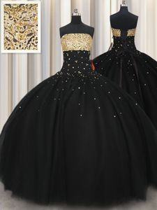 Black Sleeveless Beading Floor Length Quinceanera Dress