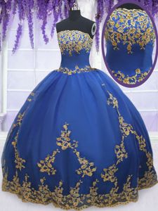 Gorgeous Blue Zipper Vestidos de Damas Appliques Sleeveless Floor Length