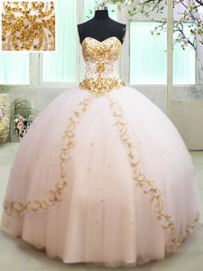 Fashion Sleeveless Lace Up Floor Length Beading and Appliques Quinceanera Dresses