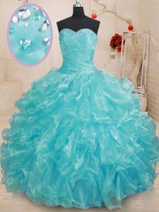 Superior Sweetheart Sleeveless Organza Quinceanera Dress Beading and Ruffles Lace Up