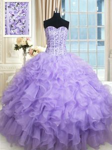 Organza Sleeveless Floor Length 15th Birthday Dress and Beading and Ruffles