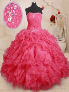 Gorgeous Organza Sleeveless Floor Length Quince Ball Gowns and Beading and Ruffles