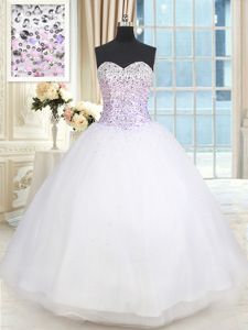 Sumptuous Floor Length Ball Gowns Sleeveless White Quinceanera Gown Lace Up