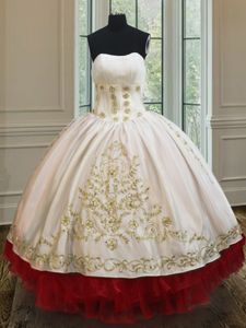 Amazing White and Red Lace Up Sweet 16 Dress Beading and Embroidery and Ruffled Layers Sleeveless Floor Length