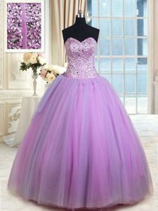 Top Selling Lavender Ball Gowns Tulle Sweetheart Sleeveless Beading Floor Length Lace Up Quinceanera Dress
