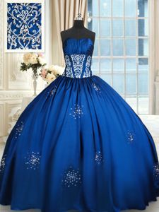 Taffeta Sweetheart Sleeveless Lace Up Beading Quince Ball Gowns in Royal Blue