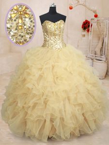 Hot Selling Sequins Floor Length Ball Gowns Sleeveless Champagne Quinceanera Court of Honor Dress Lace Up