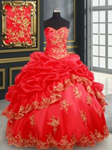 Colorful Red Sweetheart Neckline Beading and Appliques and Pick Ups Sweet 16 Dresses Sleeveless Lace Up