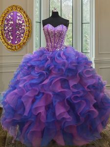 Organza Sweetheart Sleeveless Lace Up Beading and Ruffles Quinceanera Dresses in Multi-color