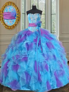 Modest Floor Length Purple 15 Quinceanera Dress Organza Sleeveless Beading