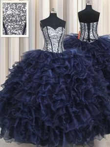 Affordable Sweetheart Sleeveless Organza Quinceanera Dresses Ruffled Layers and Sequins Lace Up