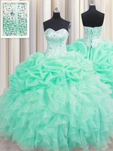 Suitable Champagne Organza Lace Up Sweetheart Sleeveless Floor Length 15 Quinceanera Dress Beading