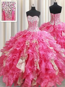 Sleeveless Beading and Ruffles and Sequins Lace Up Quinceanera Dress