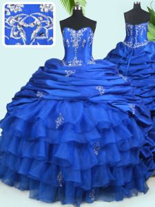 Clearance With Train Lace Up Sweet 16 Dresses Royal Blue and In for Military Ball and Sweet 16 and Quinceanera with Beading and Ruffled Layers and Pick Ups Court Train