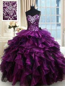 Nice Sequins Ruffled Floor Length Purple Ball Gown Prom Dress Sweetheart Sleeveless Lace Up