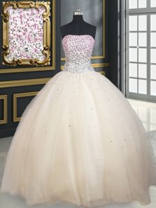 Spectacular Ball Gowns Vestidos de Quinceanera Aqua Blue Strapless Organza Sleeveless Floor Length Lace Up