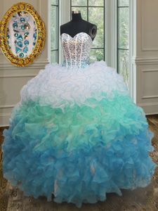 Fashionable Sleeveless Beading and Ruffles Lace Up Quinceanera Dresses with Multi-color