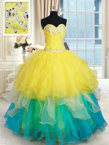 Beading and Ruffles Sweet 16 Dresses Multi-color Lace Up Sleeveless Floor Length