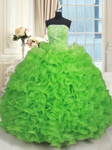 Stunning Sleeveless Organza Floor Length Lace Up Quinceanera Gown in for with Beading and Ruffles