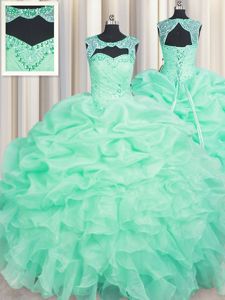 Simple Pick Ups Floor Length Apple Green Quinceanera Gowns Scoop Sleeveless Lace Up