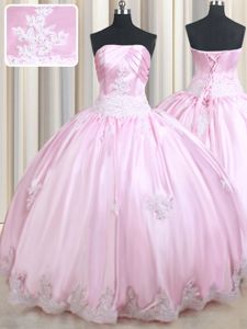 Sleeveless Lace Up Floor Length Appliques Quinceanera Dresses