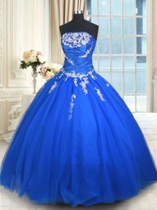 Blue Sleeveless Tulle Lace Up 15th Birthday Dress for Military Ball and Sweet 16 and Quinceanera