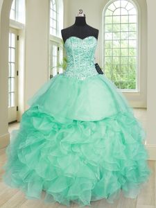 Apple Green Sleeveless Beading and Ruffles Floor Length Sweet 16 Dress