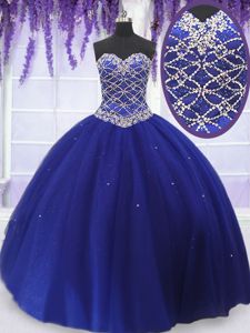 Cheap Royal Blue Sweetheart Neckline Beading Quinceanera Dress Sleeveless Lace Up