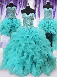 Four Piece Sleeveless Beading and Ruffles Lace Up Quinceanera Dresses