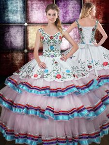 Delicate Multi-color Ball Gowns Straps Sleeveless Taffeta Floor Length Lace Up Beading and Embroidery Quinceanera Gown