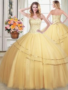 Sleeveless Lace Up Floor Length Beading and Sequins Sweet 16 Dresses