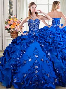 Suitable Royal Blue Lace Up Ball Gown Prom Dress Beading and Embroidery and Pick Ups Sleeveless Floor Length
