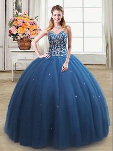 Ball Gowns Sweet 16 Dress Teal Sweetheart Tulle Sleeveless Floor Length Lace Up