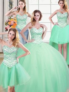 Custom Made Four Piece Sleeveless Beading Lace Up 15 Quinceanera Dress