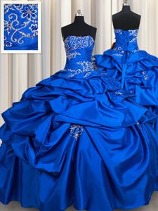 Sumptuous Sleeveless Floor Length Beading and Pick Ups Lace Up Sweet 16 Quinceanera Dress with Royal Blue