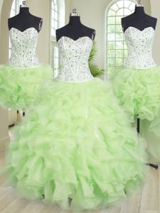 Sexy Four Piece Sleeveless Beading and Ruffles Lace Up Ball Gown Prom Dress