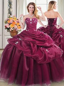 Sweetheart Sleeveless Organza Quinceanera Gown Appliques and Pick Ups Lace Up