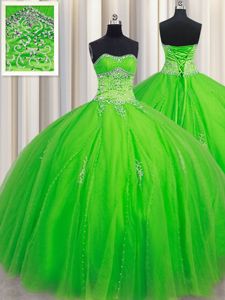 Four Piece Sleeveless Lace Up Floor Length Beading Vestidos de Quinceanera