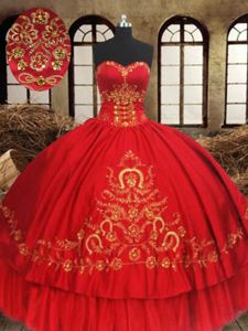 Fabulous Wine Red Ball Gowns Organza and Taffeta Sweetheart Sleeveless Beading and Embroidery Floor Length Lace Up Quinceanera Gowns