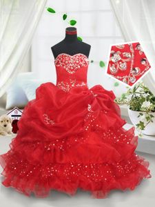 Organza Sleeveless Floor Length Little Girls Pageant Dress and Beading and Ruffled Layers and Sequins and Pick Ups