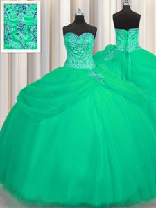 Big Puffy Sweetheart Sleeveless Tulle Quinceanera Dresses Beading Lace Up